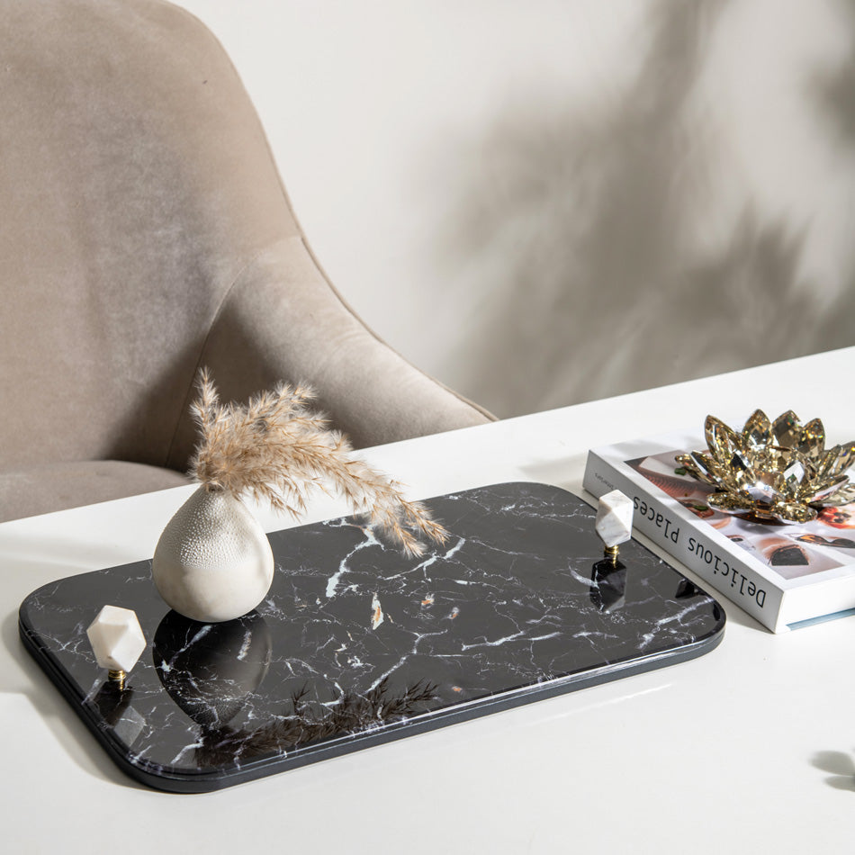 Vita Glass Decorative Tray Large - Black Marble