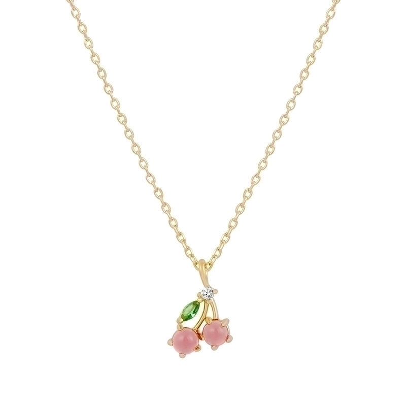 Cherry Peach Tropical Fruit Pendant Copper Inlaid Zircon Necklace