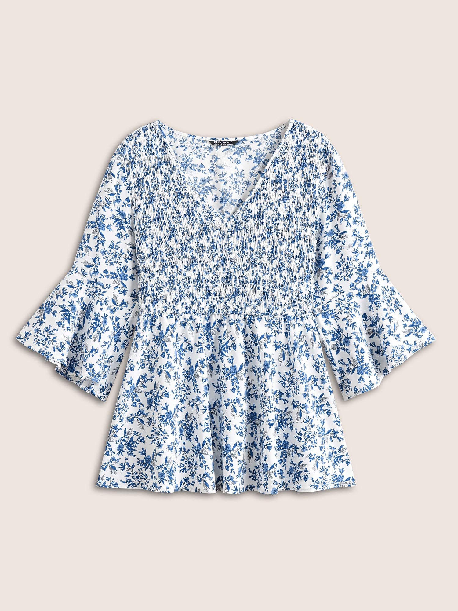 Ditsy Floral Shirred Ruffle Sleeve Blouse