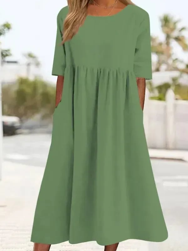 Round neck pocket halter cotton dress-Buy 2 Free Shipping