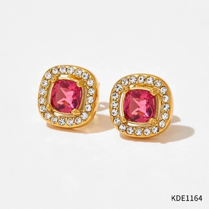 304 Stainless Steel Titanium Steel 16K Gold Plated White Gold Plated Gold Plated Classic Style Plating Inlay Square Zircon Bracelets Earrings Necklace