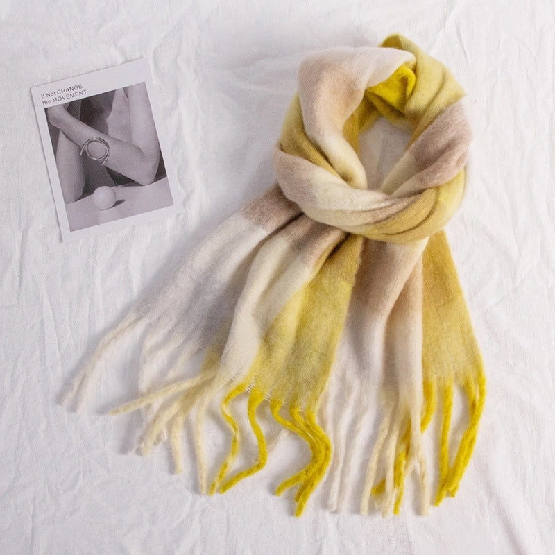 Autumn And Winter New Thick Warm Color Plaid Scarf Loop Yarn Thick Tassel Color Matching Ac Shawl Scarf Women