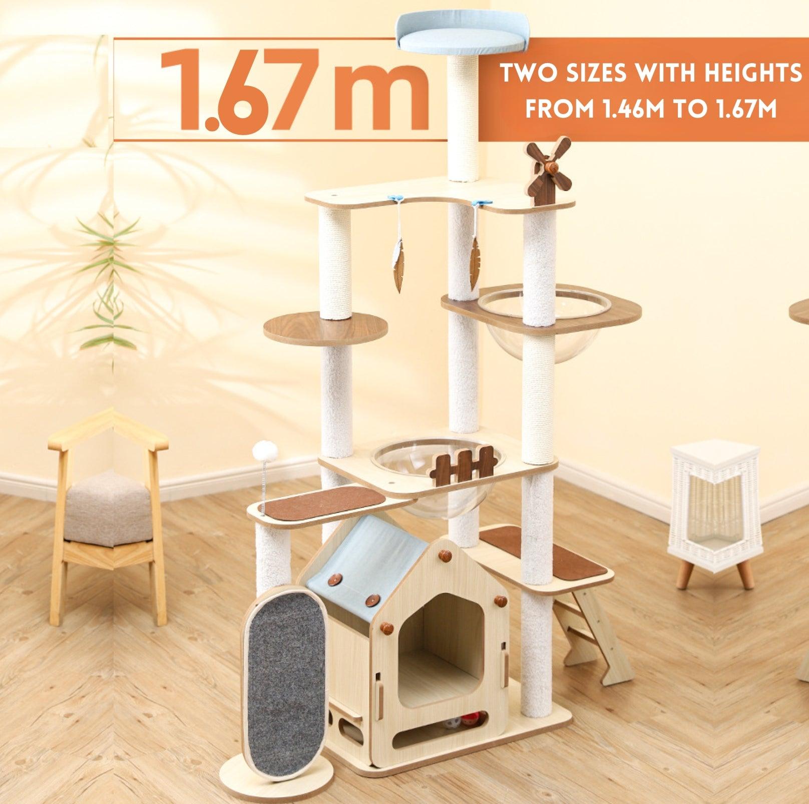 Adorable & Attractive Modern Wooden Large Cat Tree with Windmill Design