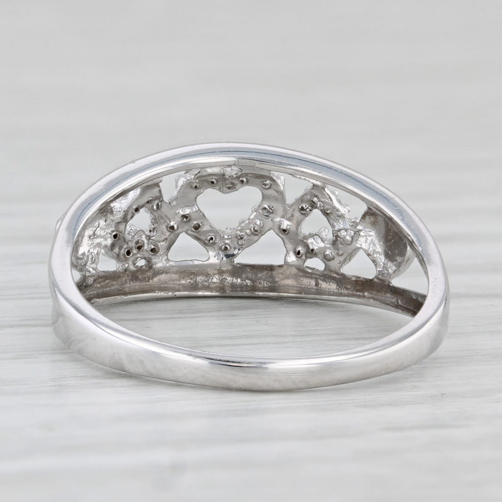 Diamond Hearts Ring 10k White Gold Size 7.5