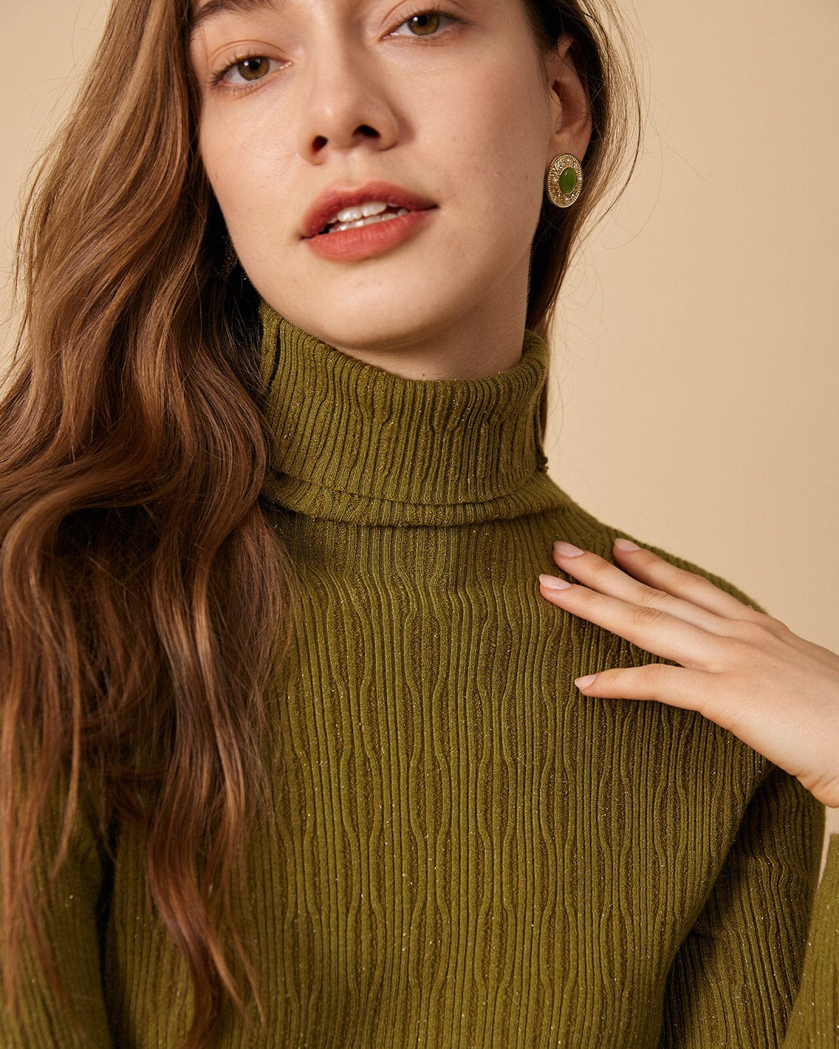 The Solid Textured Turtleneck Knit Top