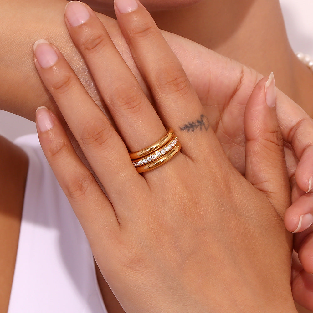 Women Fashion Circle Geometric Stainless Steel 18K Gold Plated Rings