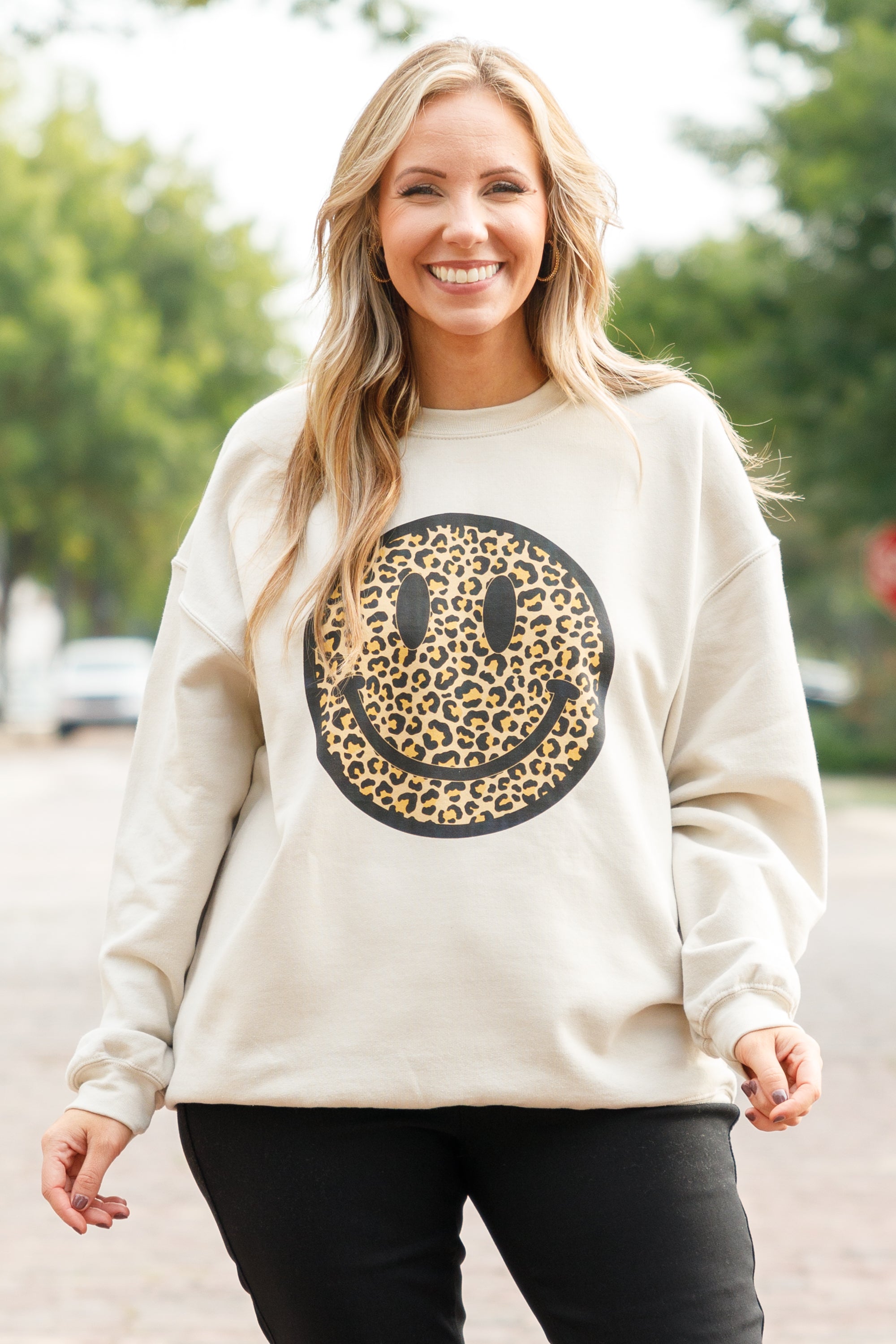 Smiley Face Sweatshirt. Sand