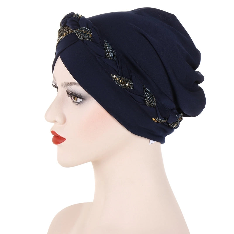 New Sequined Braid Hat Fashion Headscarf Hat Women's Travel Pullover Hat