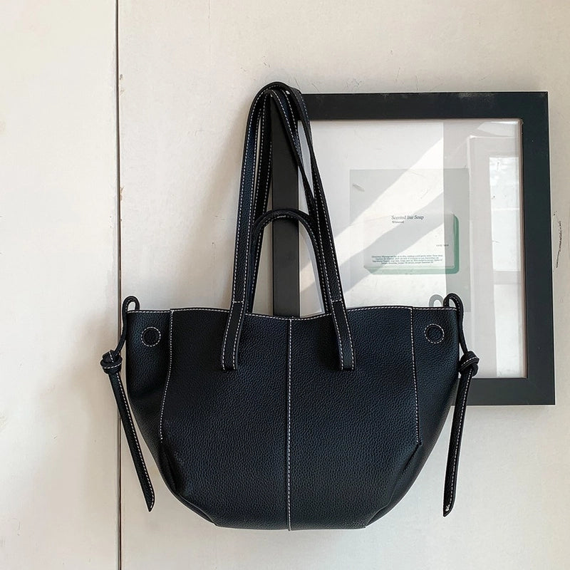 Women's Large Pu Leather Solid Color Basic Classic Style Bucket Magnetic Buckle Tote Bag