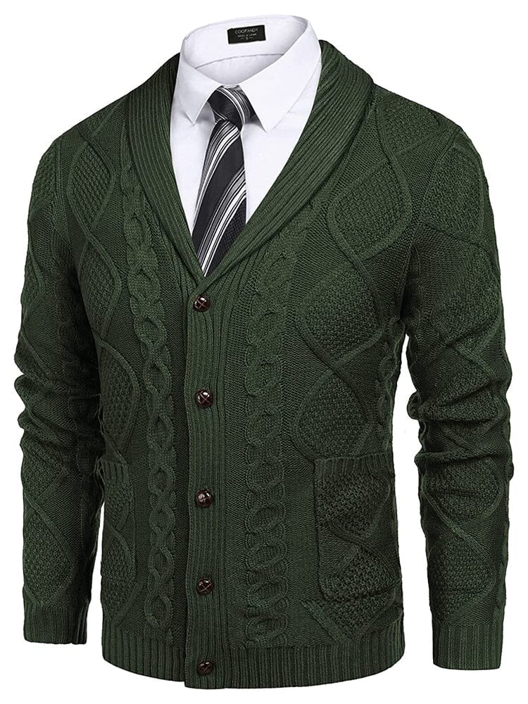 Shawl Collar Button Down Knitted Sweater with Pockets (US Only)