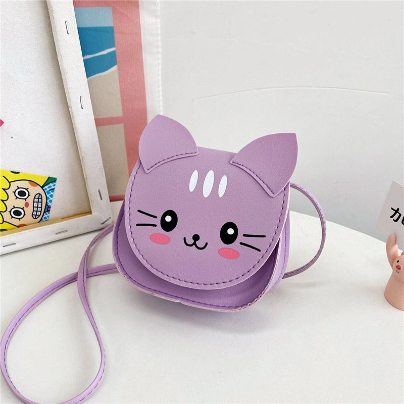 Women's Small Pu Leather Cat Cute Round Zipper Shoulder Bag Crossbody Bag