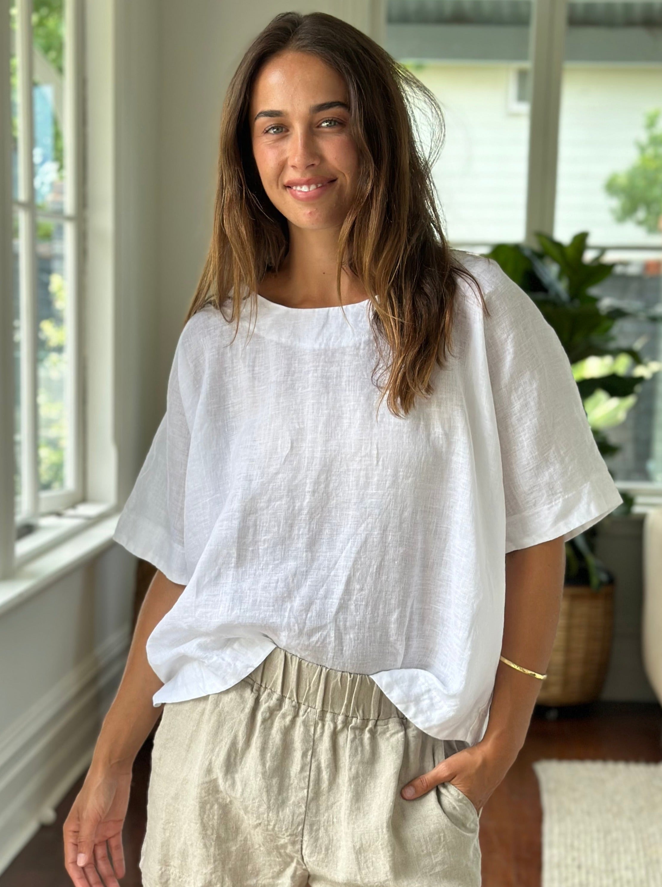 mia top - white linen