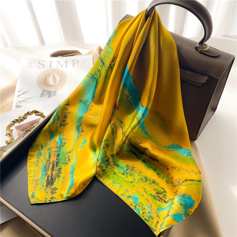 Women's Landscape Polyester Satin Printing Silk Scarf