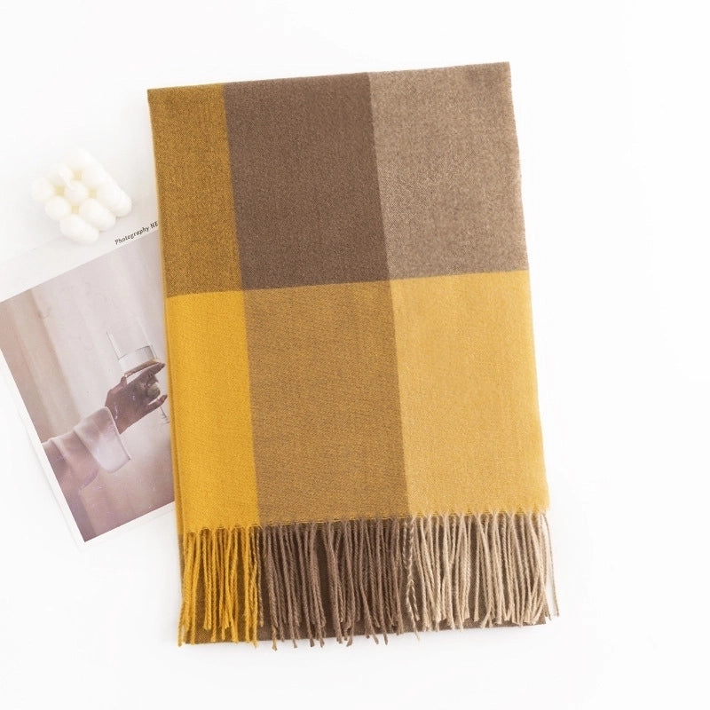 Warm Artificial Cashmere Scarf Plaid Student Couple Winter Thicken Thermal Scarf