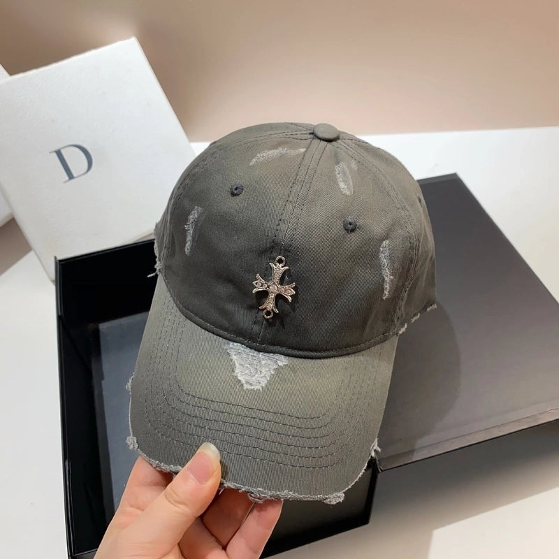 Women's Retro Streetwear Cross Rhinestone Curved Eaves Baseball Cap