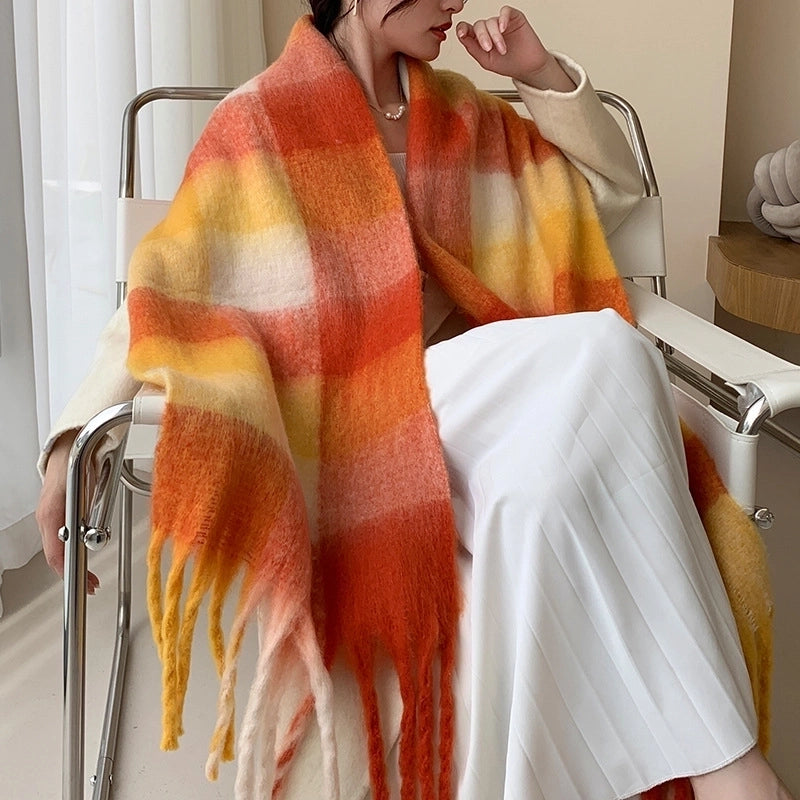 Popular Spring And Winter AC Scarf Warm Thickened Color Plaid Scarf Scarf Shawl Fashionable Western Style Outer Wear