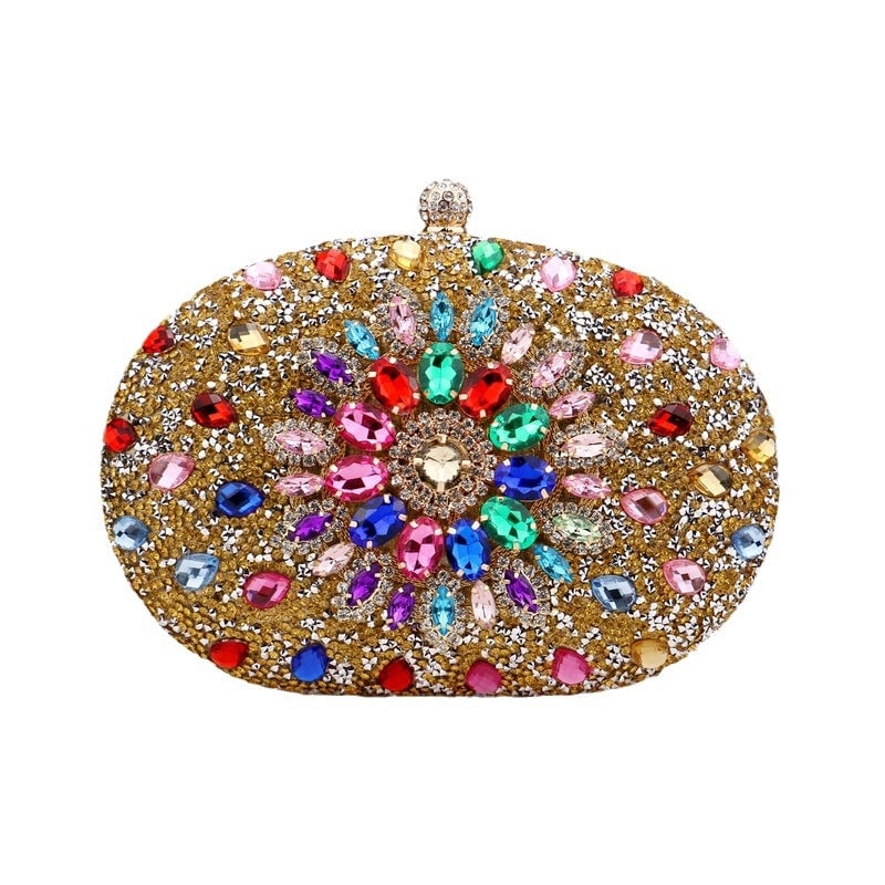 Champagne Rose Red Sky Blue Polyester Solid Color Oval Evening Bags