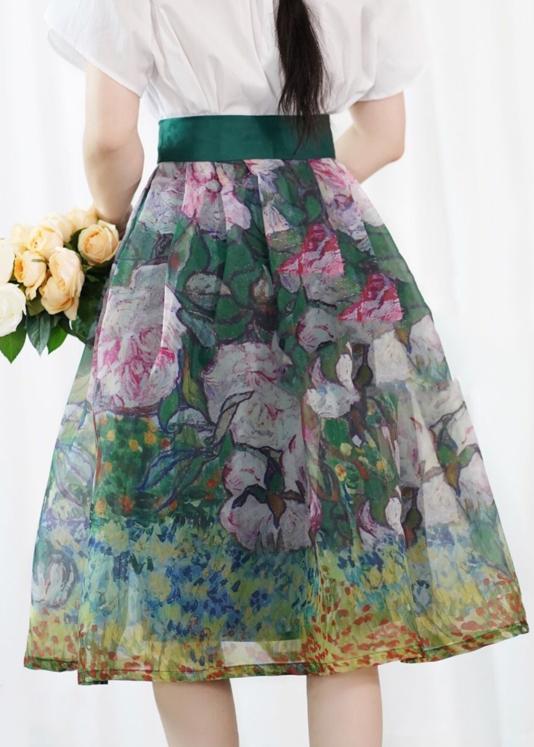 Original Design Print Silk Cotton A Line Skirt Summer