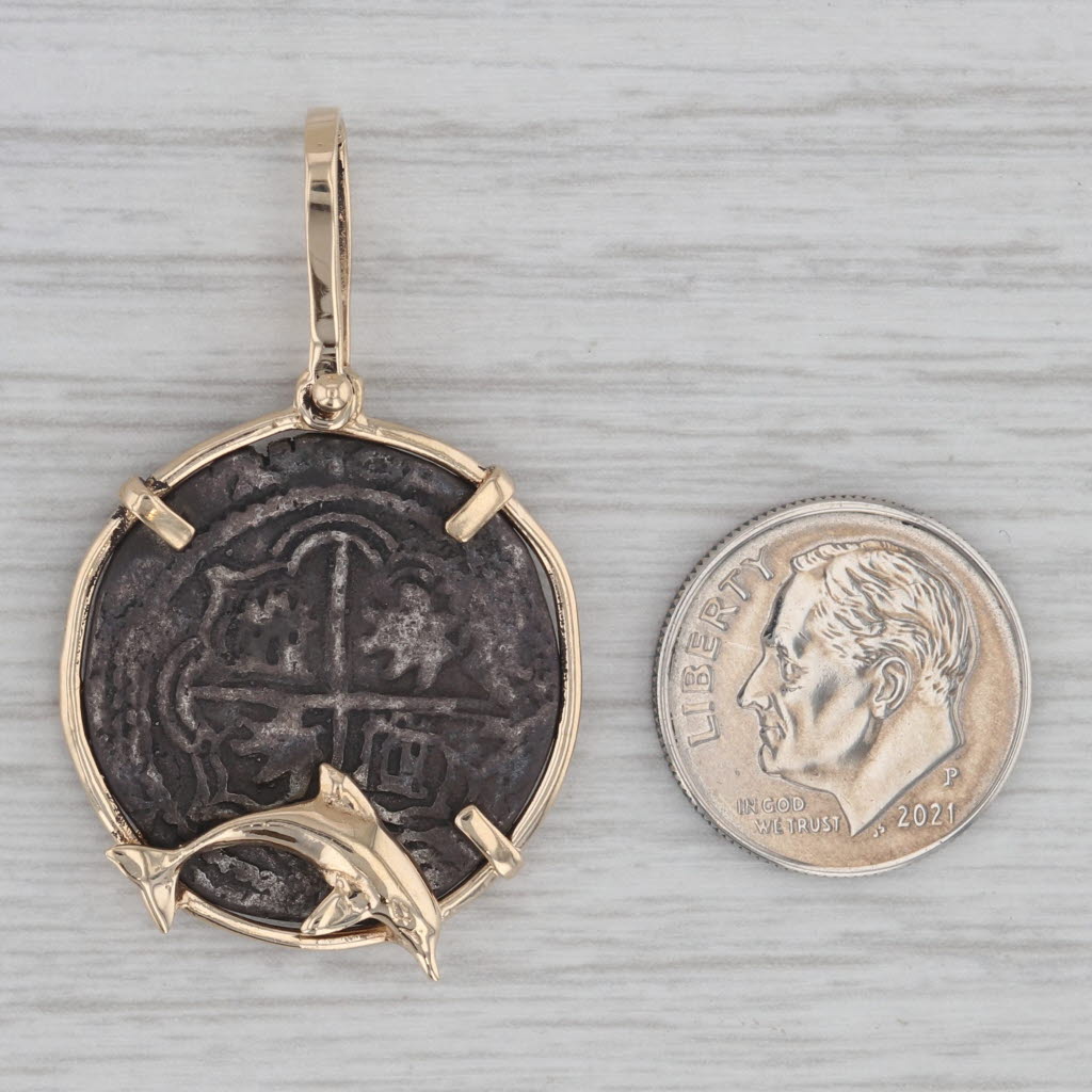 Ancient Coin Copy Dolphin Bezel Pendant 14k Gold Silver Nautical Jewelry
