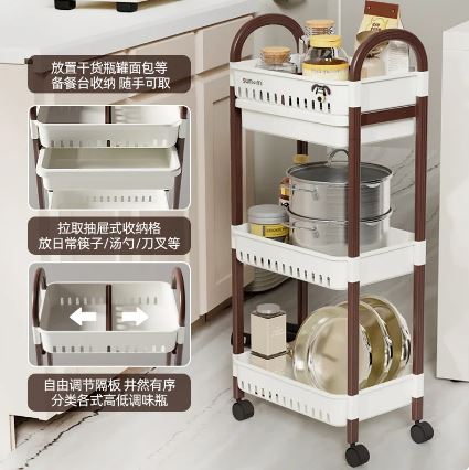 Home Storage Shelf Storage Trolley With Movable Pulley Kitchen Islands With Carts