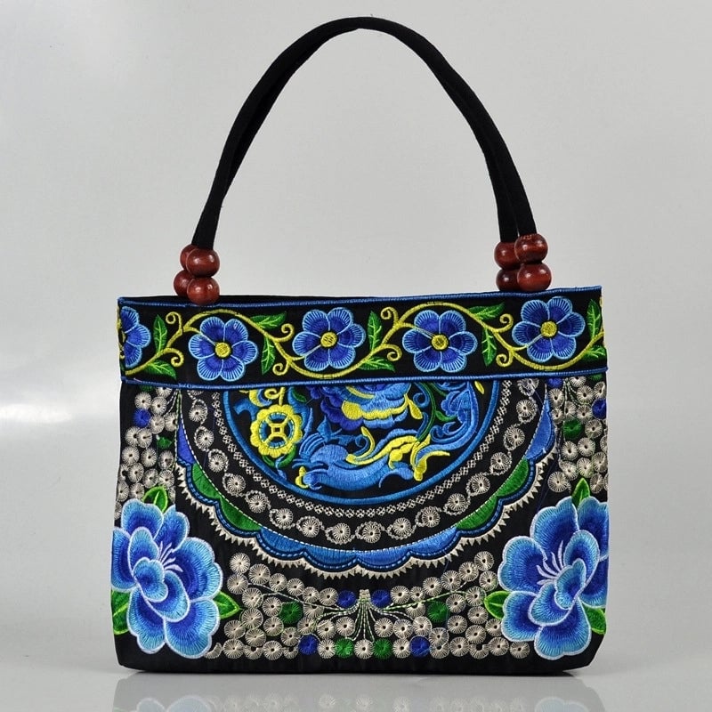 Women's Small Cotton Flower Classic Style Square Zipper Shoulder Bag