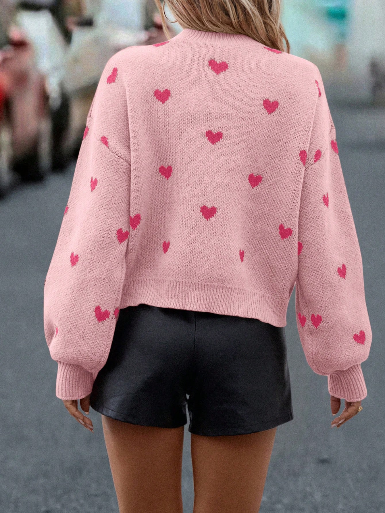 Final Sale⚡4 Packs for $24.98⚡ -Women's Heart Patterned Crew Neck Sweater