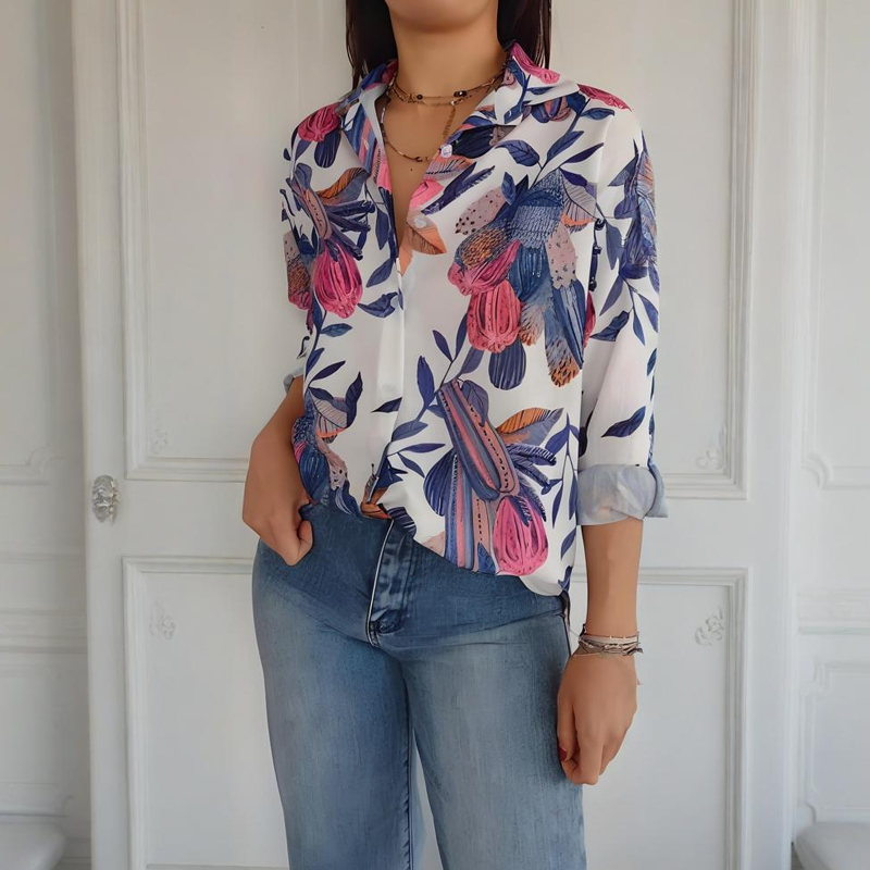 🌸 Special Price £13.98!!Elegant Plants Print Button-up Shirt