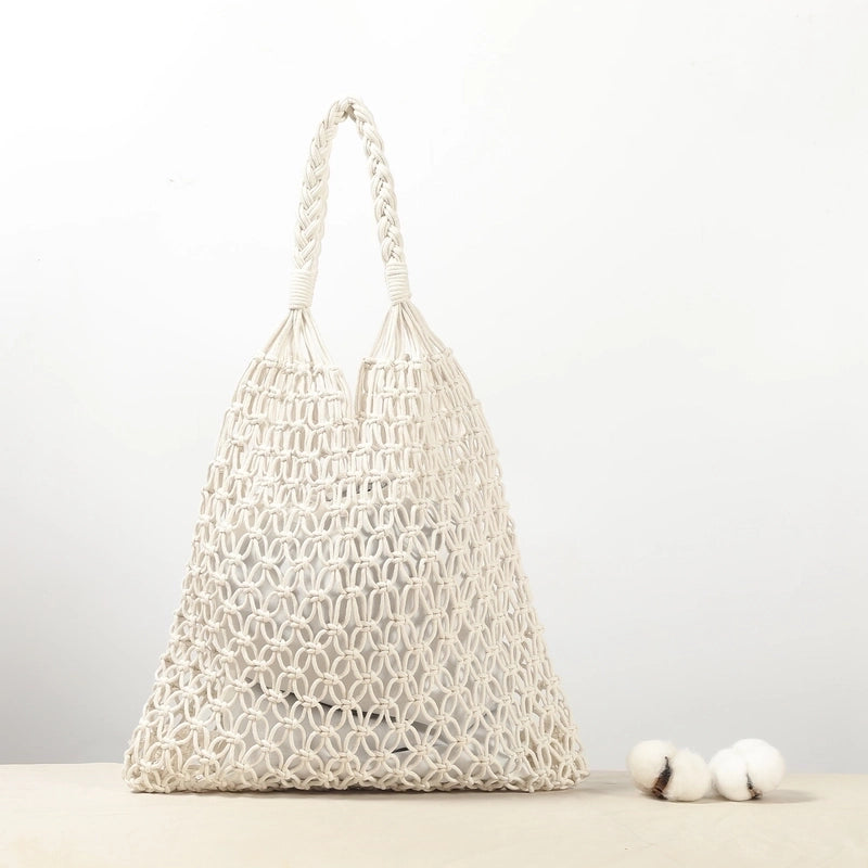 Women's Basic Solid Color Cotton Rope Shopping Bags