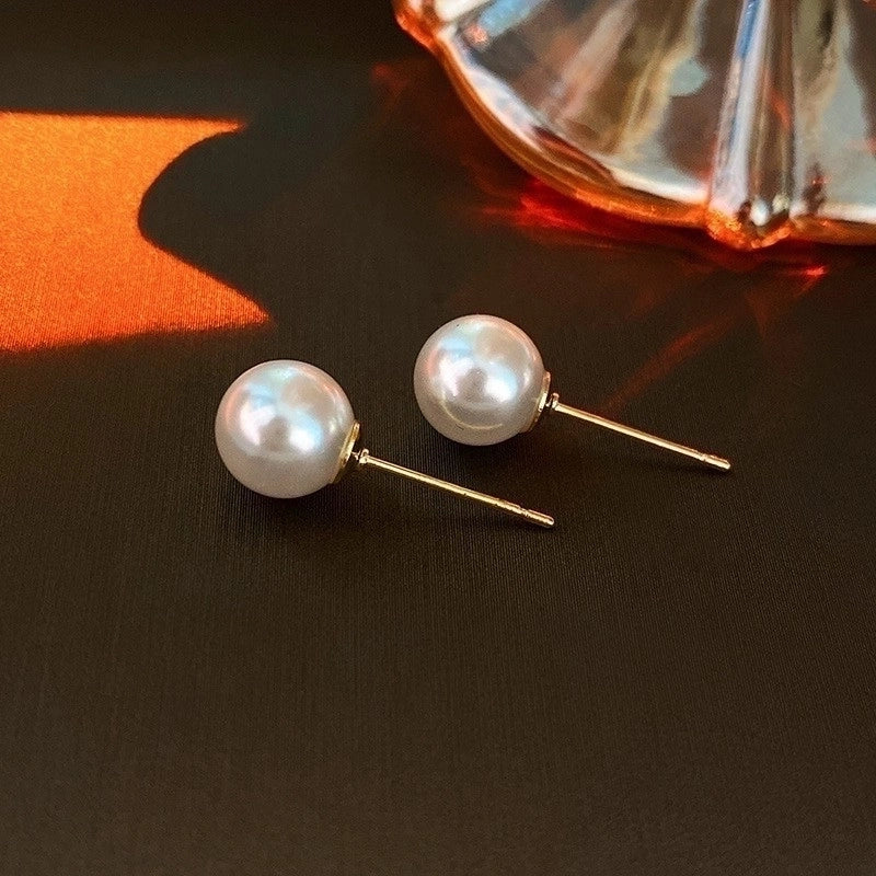 1 Pair Solid Color 925 Sterling Silver Freshwater Pearl Ear Studs