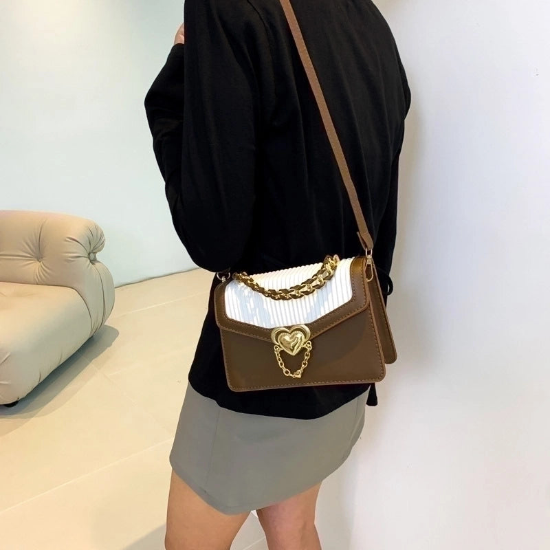 Women's Medium Pu Leather Heart Shape Solid Color Elegant Classic Style Square Magnetic Buckle Shoulder Bag Handbag Crossbody Bag