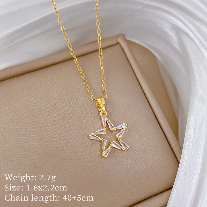 Copper Micro-Inlaid Cross Fashionable And Gorgeous Full Diamond Necklace For Women All-Match Clavicle Chain Titanium Steel