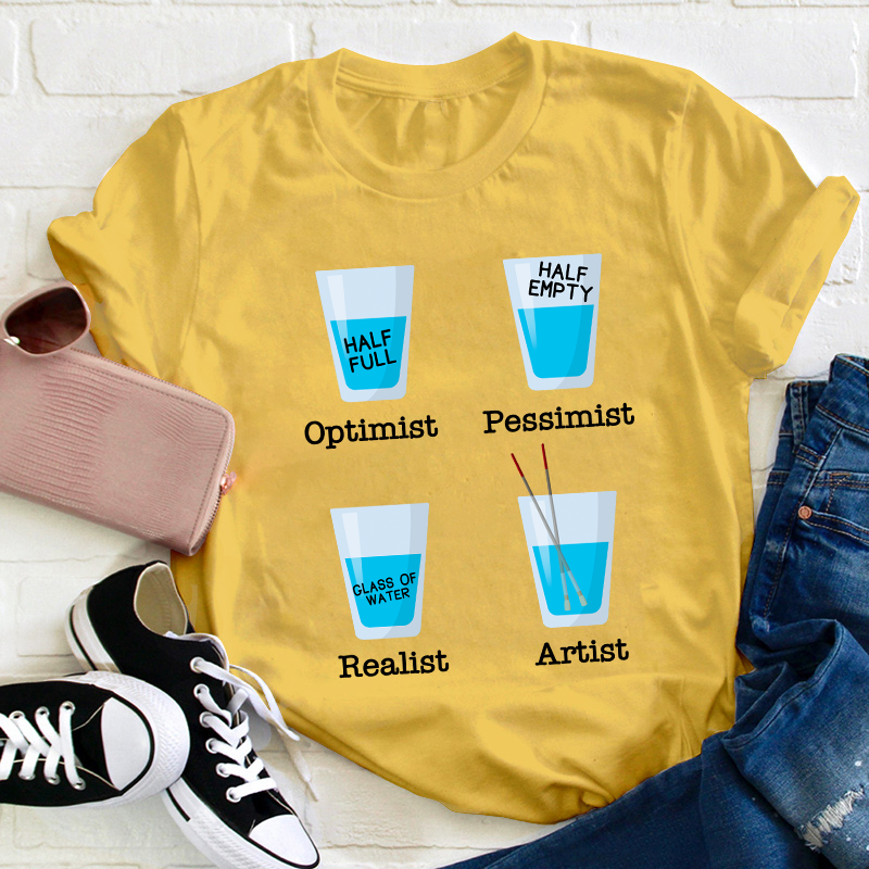 Optimist Pessimist Artist Glasses Teacher T-Shirt