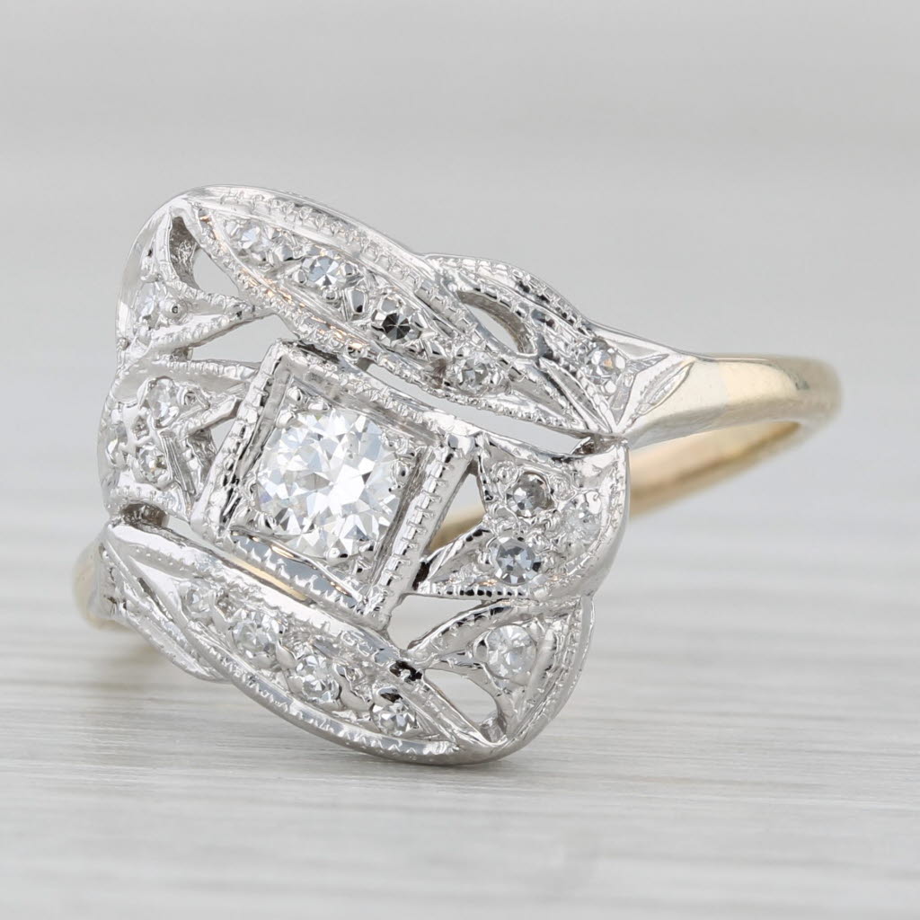 Vintage 0.24ctw Diamond Ring 14k White Yellow Gold Size 7.25