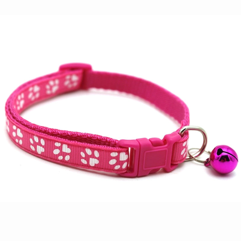 Pet Supplies Dog Cat Collar Color Footprint Print Belt Bell Dog Collar