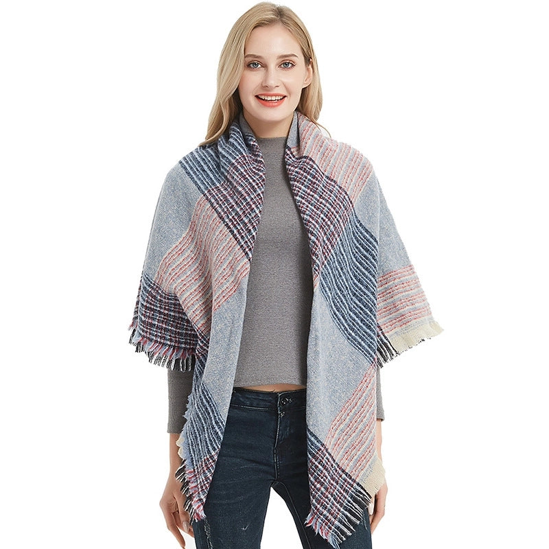 Autumn And Winter New Ring Yarn Thickened Double-sided Lattice Prick Scarf Scarf Women's Scarf Shawl Manufacturers