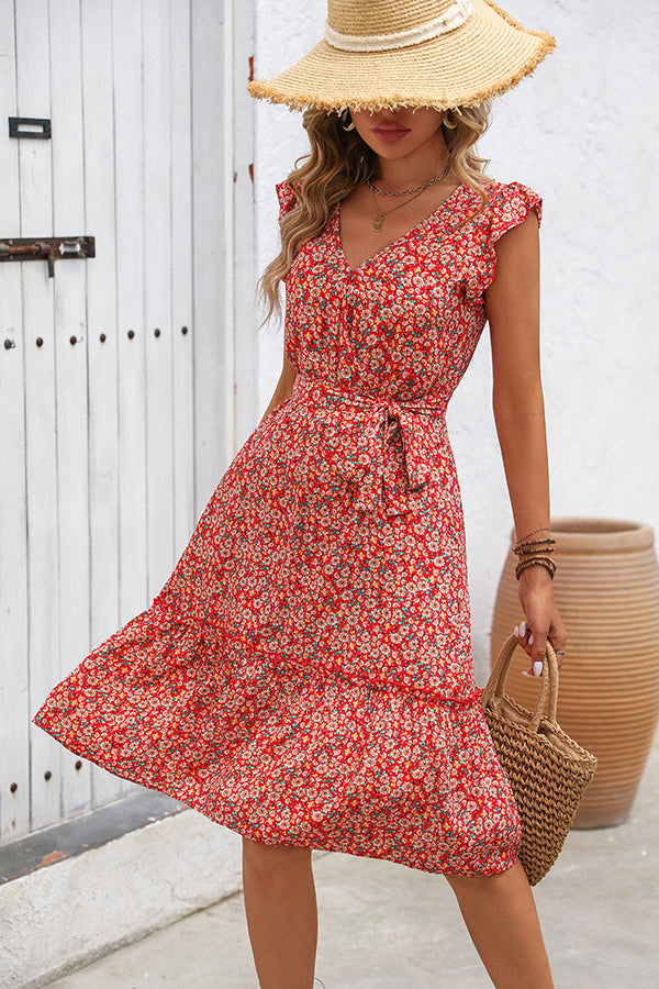 Fashion Ruffle Sleeve Flower Print Casual Dress