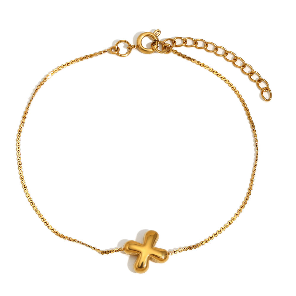 Fashionable Niche Personality Hot Style Simple Hand Jewelry Stainless Steel Plated 18K Gold Bubble Letter S Chain Bracelet