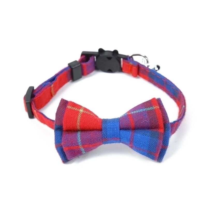 Pet Collar Bell Bow British Checked Cloth Collar