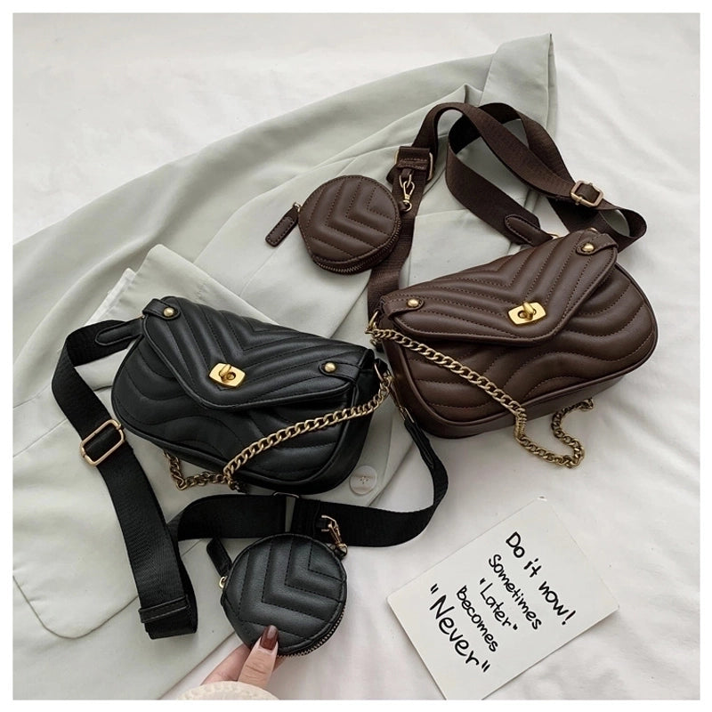 Wonmen's Small Pu Leather Solid Color Fashion Square Buckle Crossing Bag Shoulder Bag