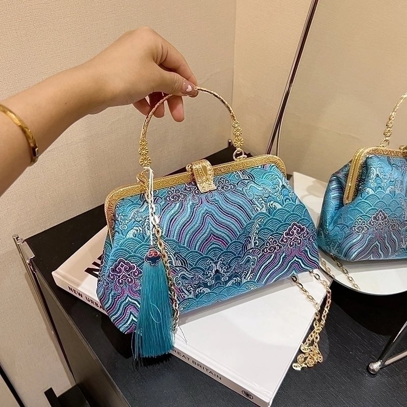 Nylon Flower Embroidery Square Embroidered Evening Bags