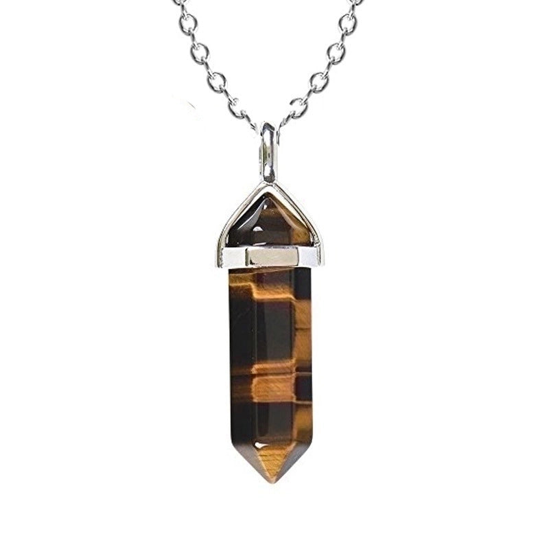 Fashion Hexagon Prism Alloy Natural Stone Cable Chain Pendant Necklace In Bulk