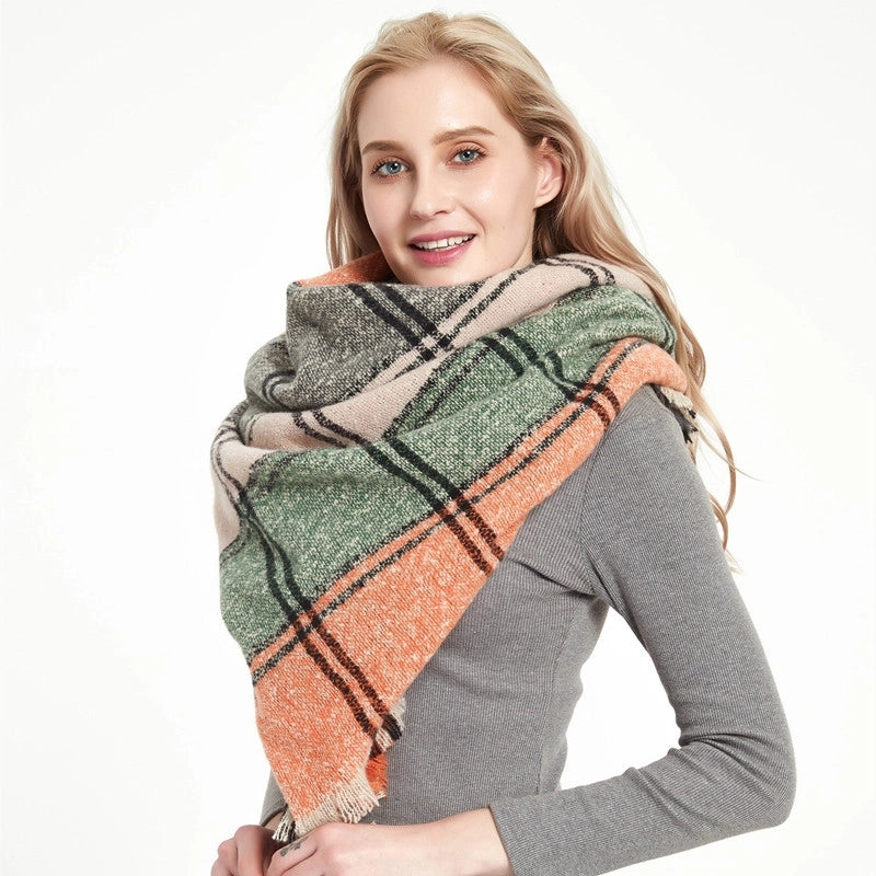 Hot New Autumn And Winter Square Scarf Split Women's Shawl Bristle Triangular Binder Plaid Scarf