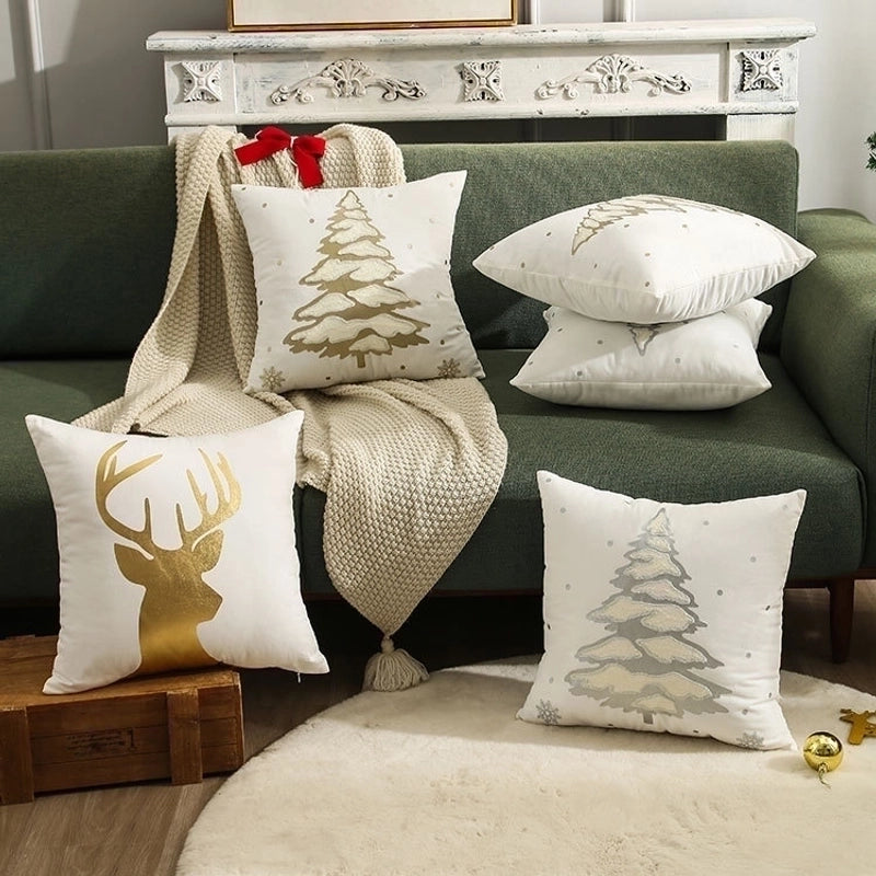 Fashion Christmas Tree Elk Short Plush Pillow Cases