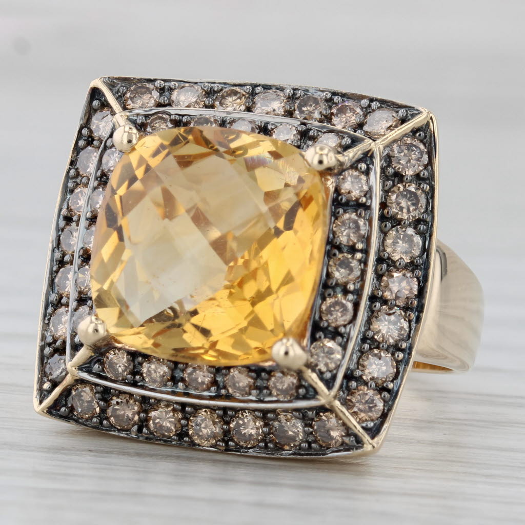 8.25ctw Citrine Champagne Diamond Halo Ring 14k Yellow Gold Size 8 Cocktail