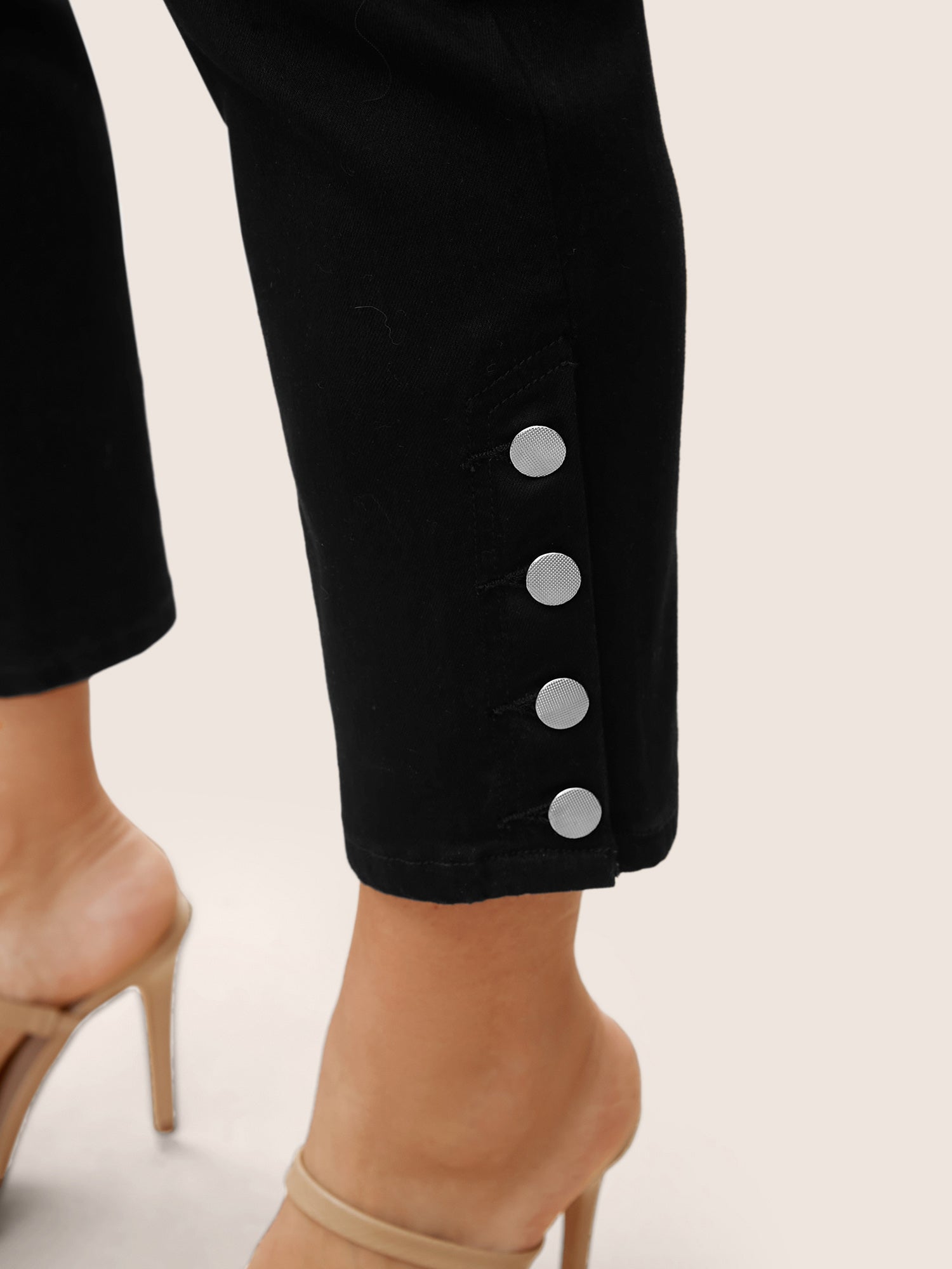 Black Wash Button Detail Elastic Wais Slim Jeans