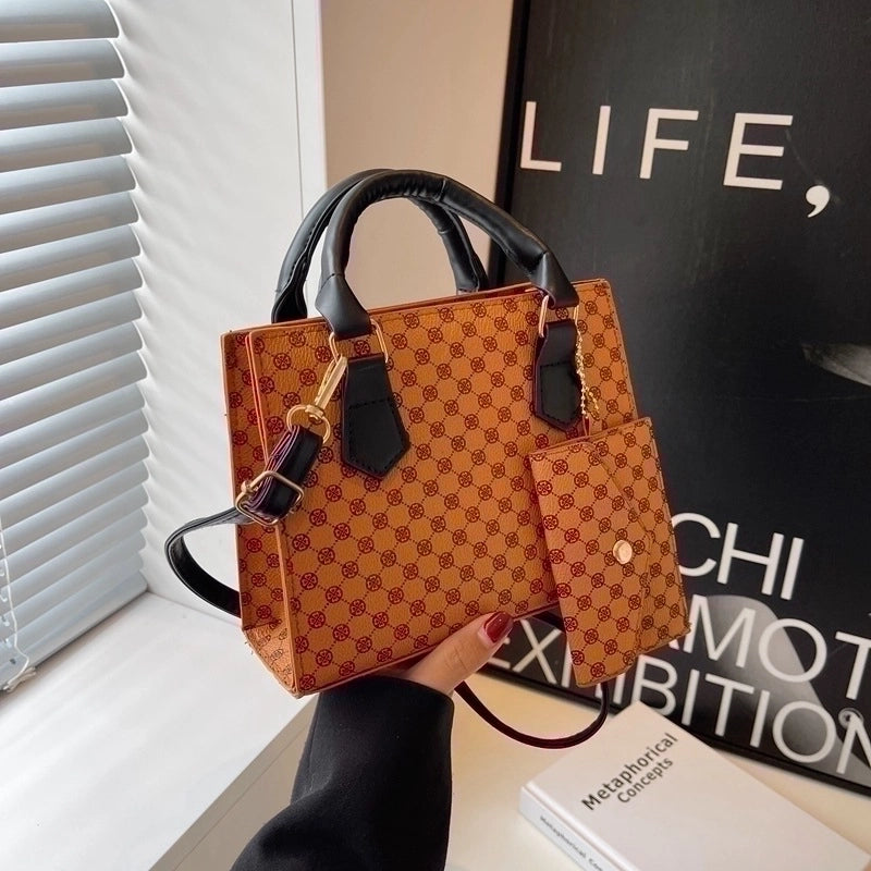Women's Pu Leather Printing Elegant Streetwear Square Zipper Shoulder Bag Crossbody Bag Square Bag