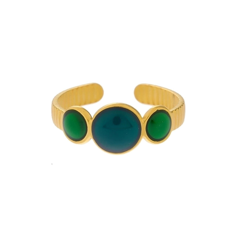 Vintage Style Color Block Stainless Steel 18K Gold Plated Plating Open Rings