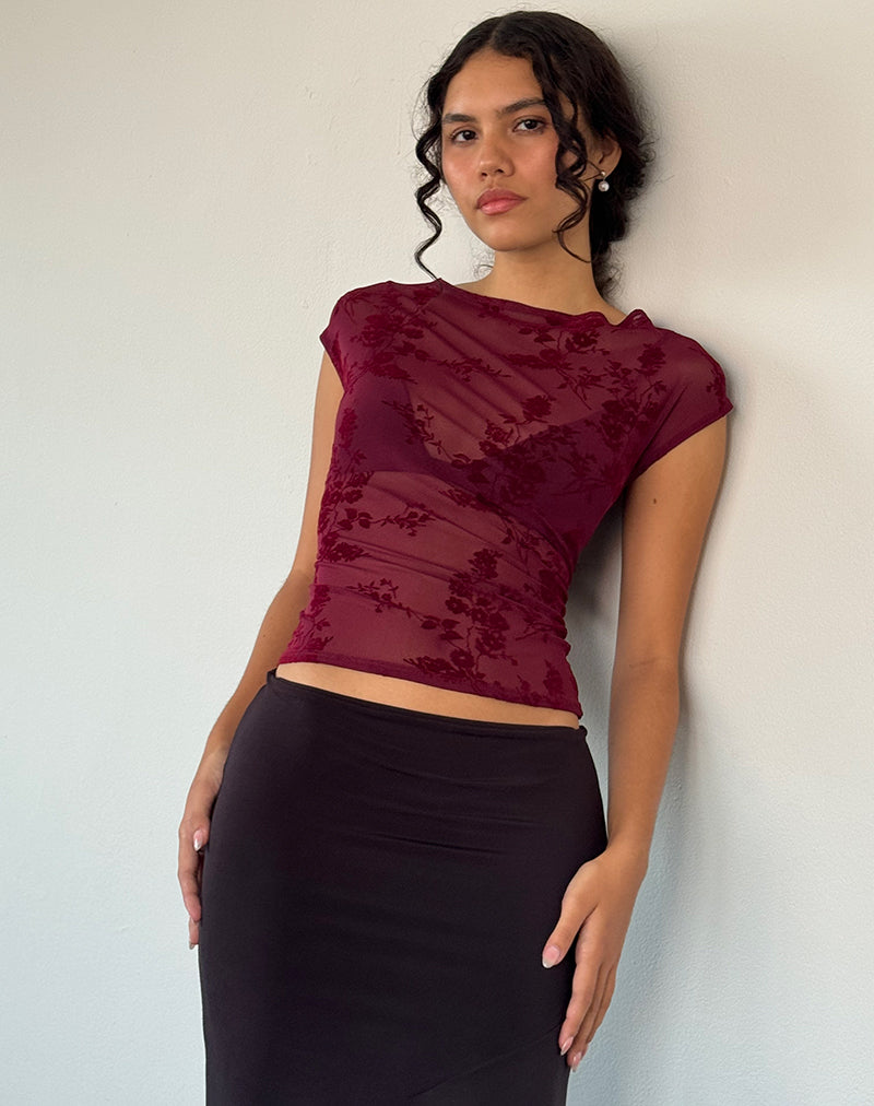 Nova Top in Botanical Flower Maroon