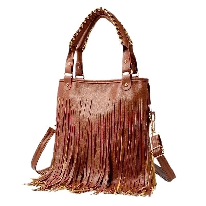 Women's Medium Pu Leather Tassel Streetwear Open Handbag