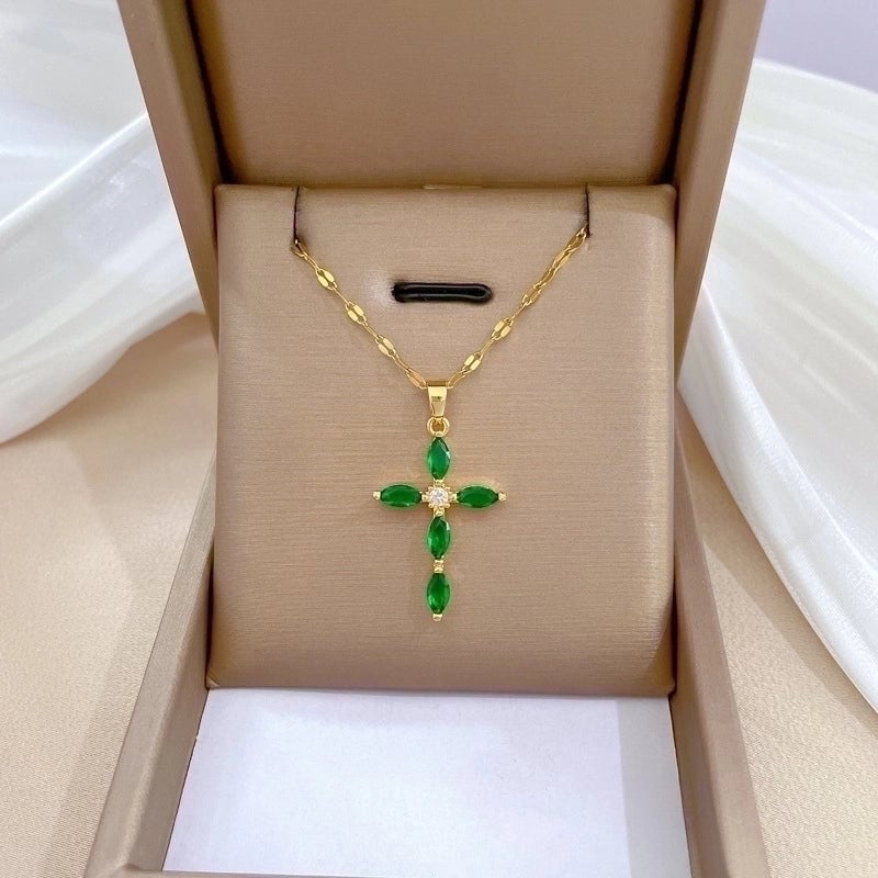 Minimalist Cross Titanium Steel Copper Zircon Pendant Necklace In Bulk